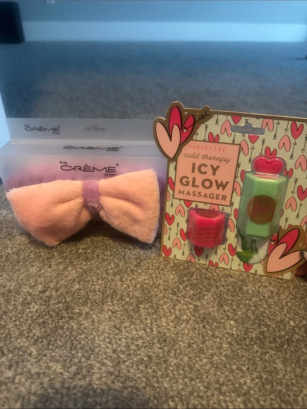 Dabney Lee Pink Plush Headband with Green & Pink Icy Glow Massager Set